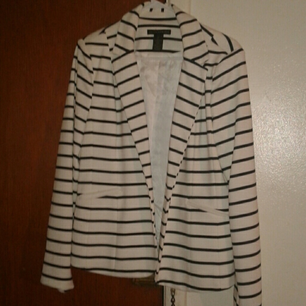 Navy blue and white blazer.